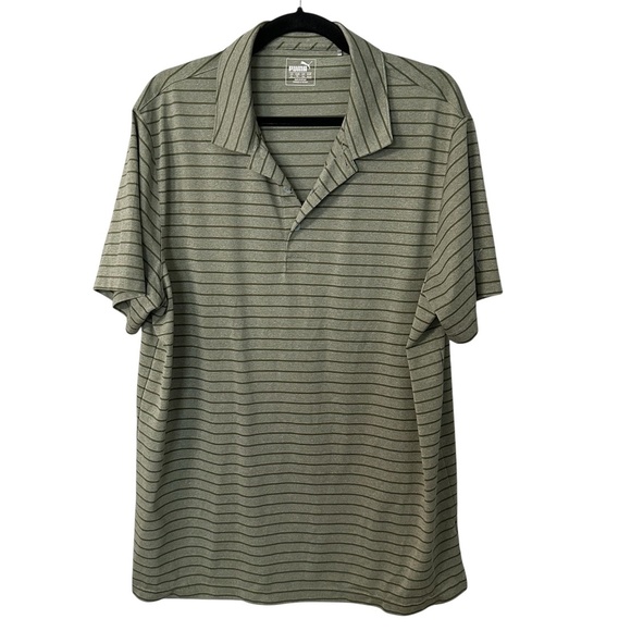 Puma Men’s Short Sleeve Green/Gray Stripe Performance Buttoned Polo Sz XL GUC - Picture 1 of 8